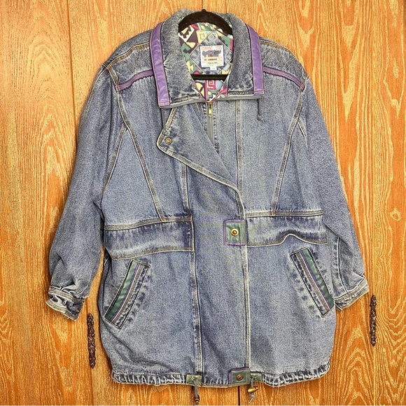 Current Seen Other - Vintage Western Aztec Acid Wash Denim Barn Core Coat Jacket Heavyweight Utility